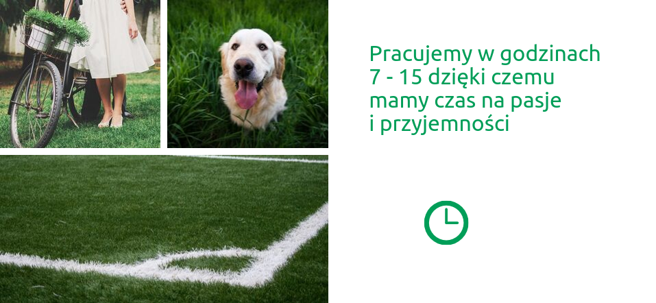 Pracujemy w godzinach 7-15 dzięki czemu mamy czas na pasje i przyjemności